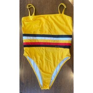 Solid & Striped Re/done Womens Large Yellow Malibu One Piece Swimsuit Retro 70’s